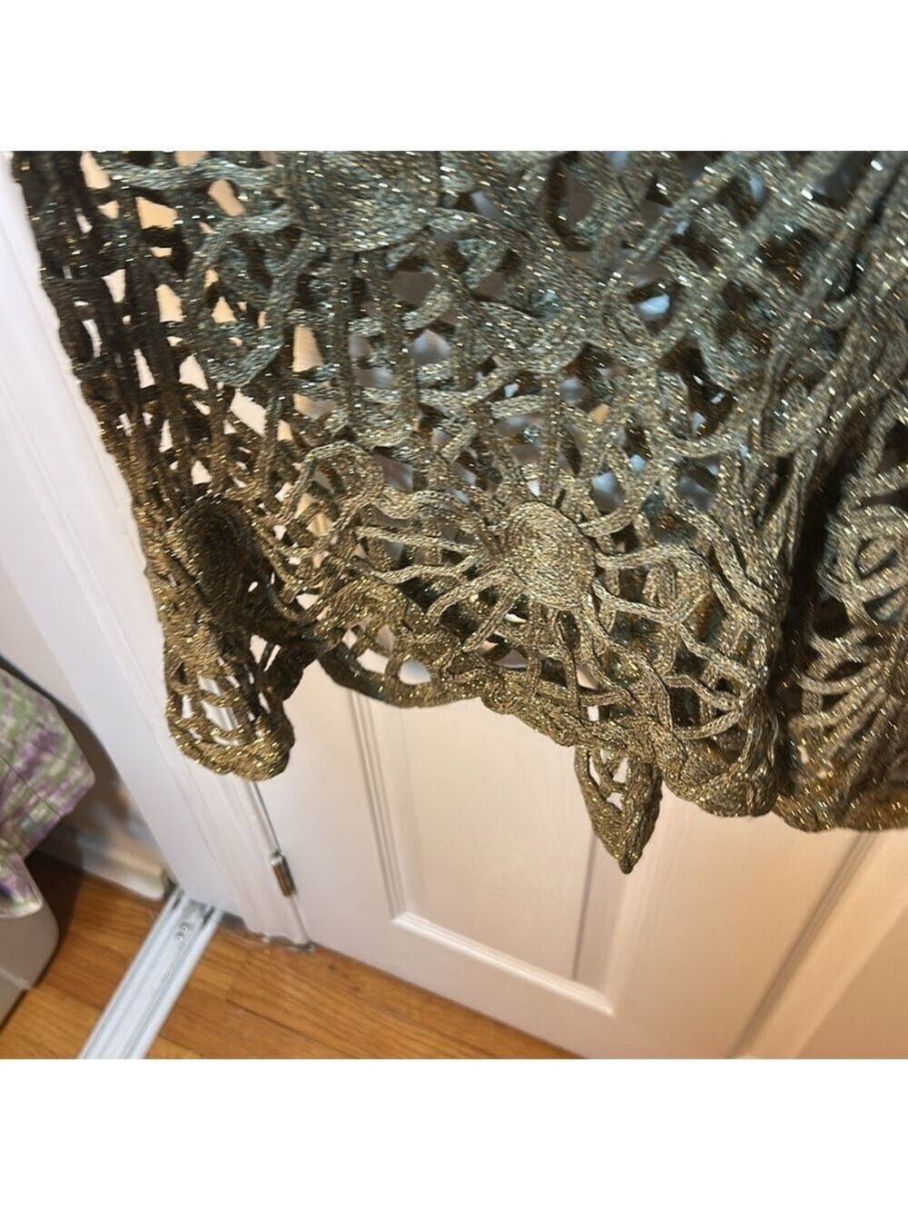 Boho Gold Metallic Crochet Vest Fairycore Sleeveless Lace Open Knit Festival Top - Picture 4 of 6